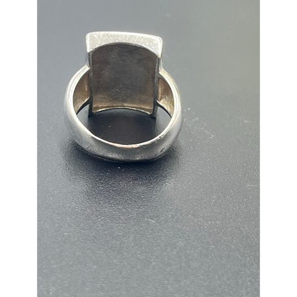 Mother of pearl Inlay Checkerboard Modern Chunky Tile Iridescent Ring Sz 7.25 - Picture 5 of 8